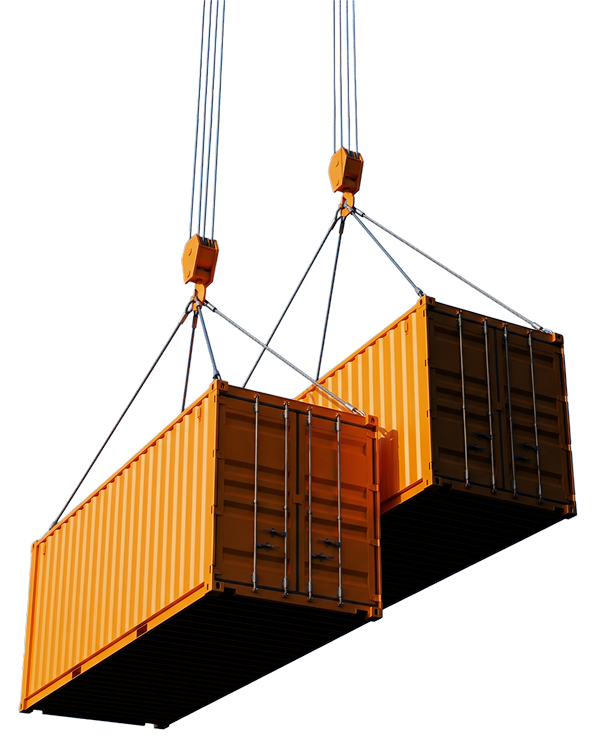 Schwingender Baucontainer an einem Kran